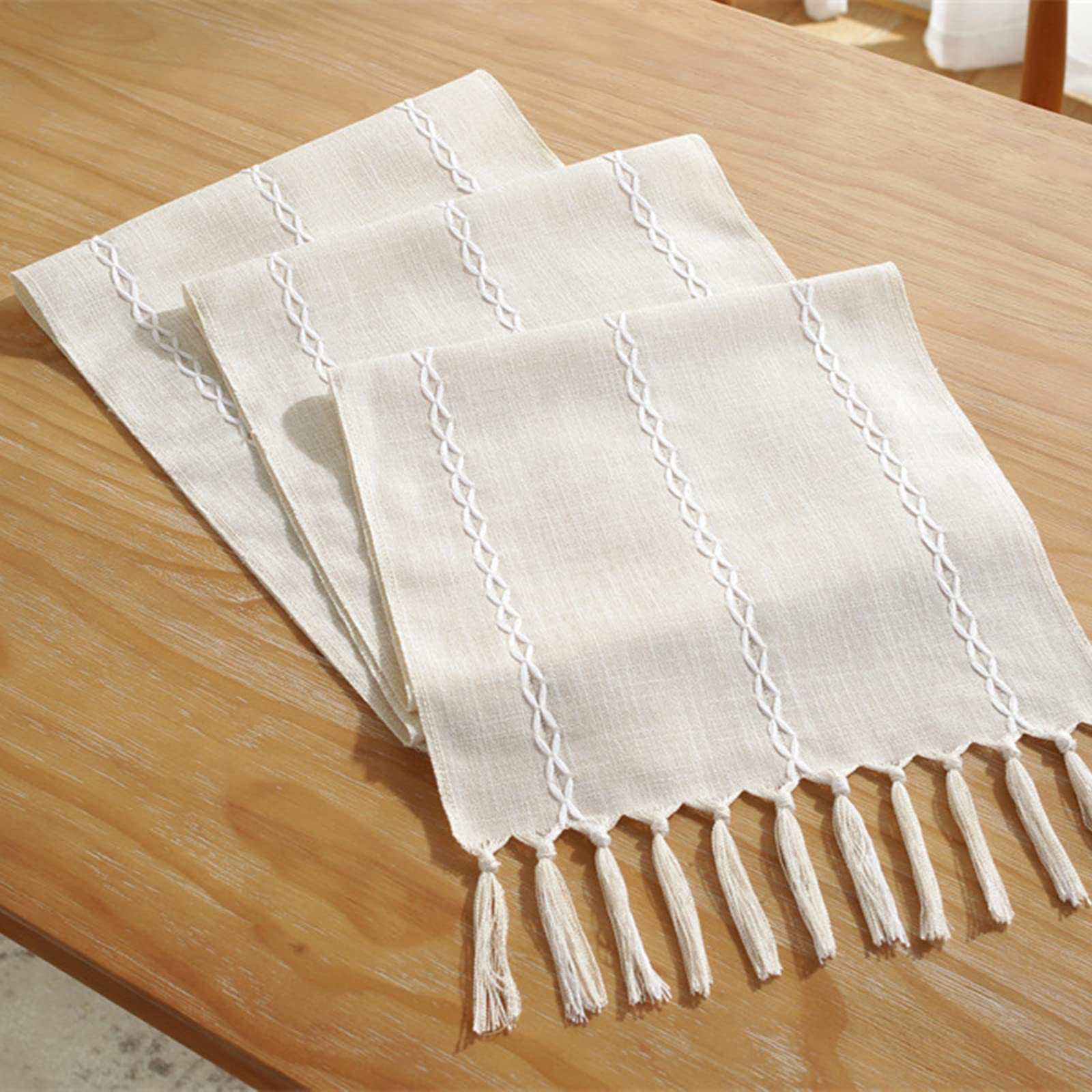Braided Striped Table Runner Farmhouse Cotton Linen Table Runner With Tassels For Parties Christmas Kitchen Dinner Birthday Tabl